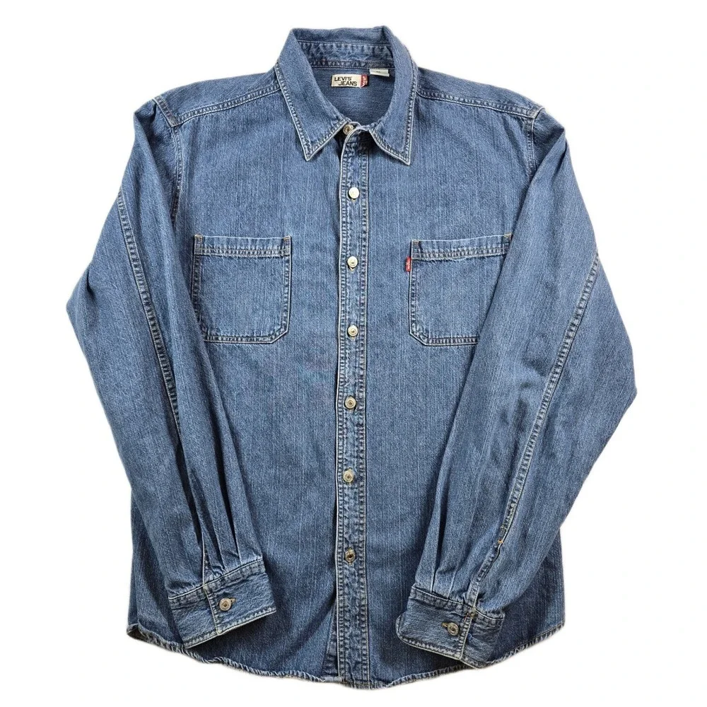 Levi's Jeans Denim Shirt Mens XL Blue Cotton Long Sleeve Metal Buttons Classic